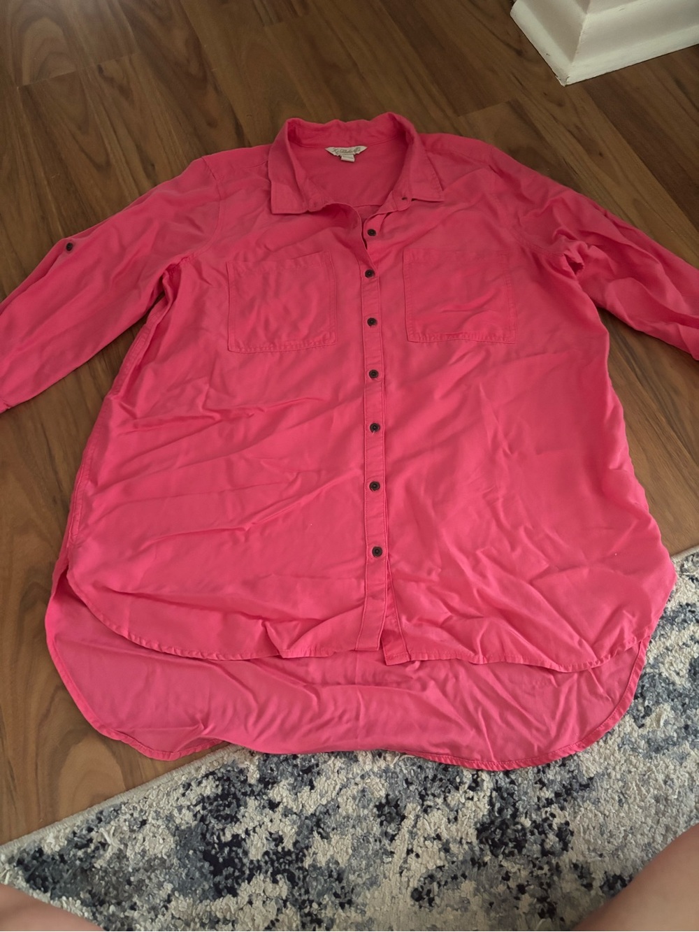 K Khakis & Co Bright Pink Button-Front Tunic Shirt